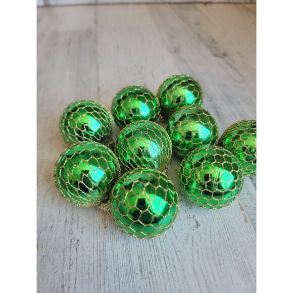 Green fish net ball ornament Xmas set unique decor mini - Picture 5 of 6
